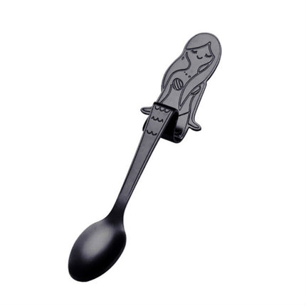 Creative Coffee Spoon Mermaid Shape Handle Spoons Flatware Drinking Tools, Color:Black-garmade.com