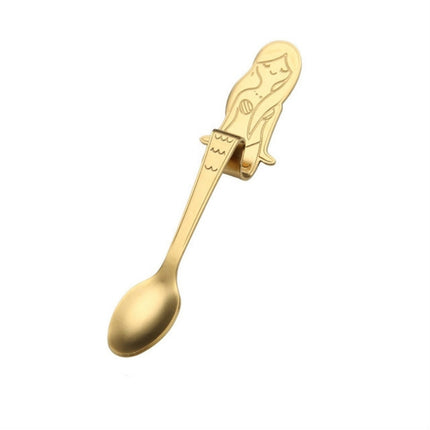 Creative Coffee Spoon Mermaid Shape Handle Spoons Flatware Drinking Tools, Color:Gold-garmade.com