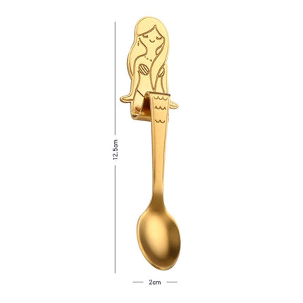 Creative Coffee Spoon Mermaid Shape Handle Spoons Flatware Drinking Tools, Color:Gold-garmade.com