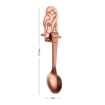 Creative Coffee Spoon Mermaid Shape Handle Spoons Flatware Drinking Tools, Color:Rose Gold-garmade.com