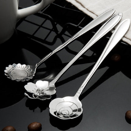 3 PCS Stainless Steel Household Creative Flower Spoon Coffee Stirring Spoon, Style:Sun Flower Spoon-garmade.com