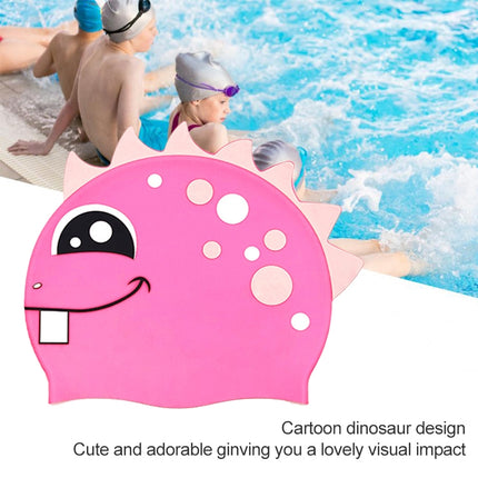 Children Cartoon Dinosaur Comfortable Silicone Swimming Cap(Pink)-garmade.com