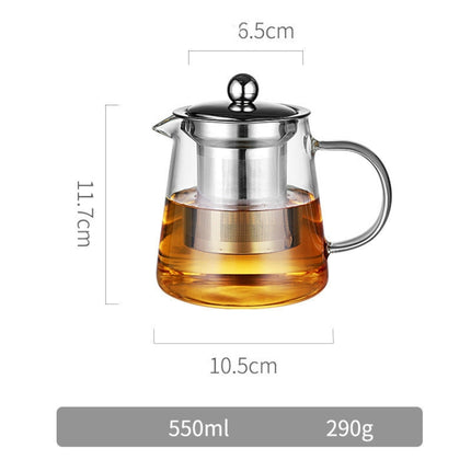 Large Capacity Heat Resistant Glass Teapot Tea Set With Stainless Steel Filter For Kung Fu Tea, Capacity:450ML-garmade.com