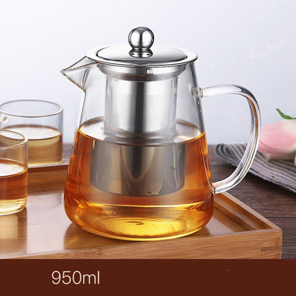 Large Capacity Heat Resistant Glass Teapot Tea Set With Stainless Steel Filter For Kung Fu Tea, Capacity:950ML-garmade.com