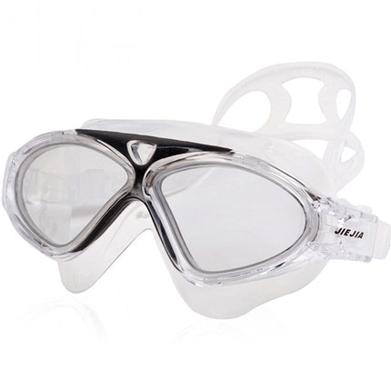 JIEJIA J8170 Large Frame Adult Waterproof and Anti-fog Swimming Glasses(Black Transparent)-garmade.com