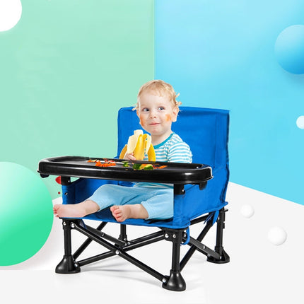 Childrens Dining Table and Chair 0-3 Years Old Child Safety Portable Folding Chair(Blue)-garmade.com