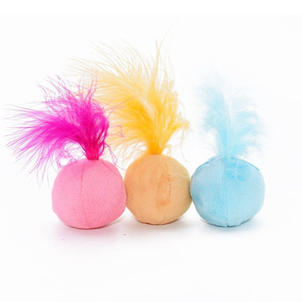Ring Bell Feathers Tease Cats Toys Plush Pet Cat Toys(Pink)-garmade.com