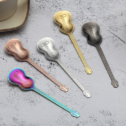 Stainless Steel Coffee Mixing Spoon Creative Musical Instrument Shape Spoon, Style:Guitar, Color:Silver-garmade.com