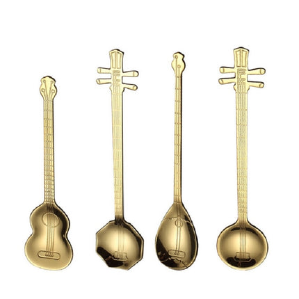 Stainless Steel Coffee Mixing Spoon Creative Musical Instrument Shape Spoon, Style:Octagonal, Color:Titanium Gold-garmade.com
