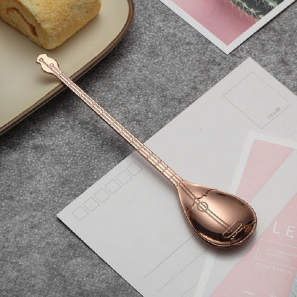 Stainless Steel Coffee Mixing Spoon Creative Musical Instrument Shape Spoon, Style:Lute, Color:Rose Gold-garmade.com