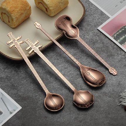 Stainless Steel Coffee Mixing Spoon Creative Musical Instrument Shape Spoon, Style:Yueqin, Color:Rose Gold-garmade.com