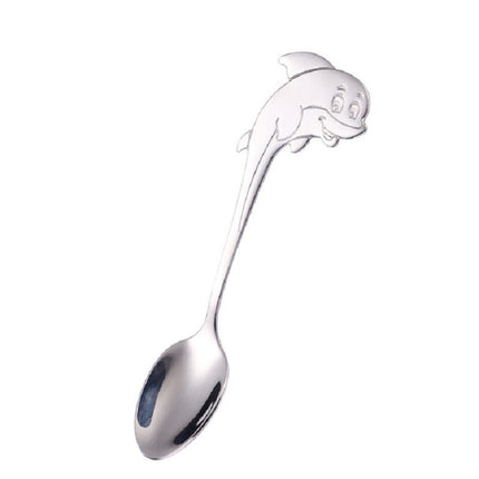 2 PCS Stainless Steel Dolphin Shape Cartoon Coffee Stirring Spoon Ice Cream Spoon Child Feeding Spoon(Steel)-garmade.com