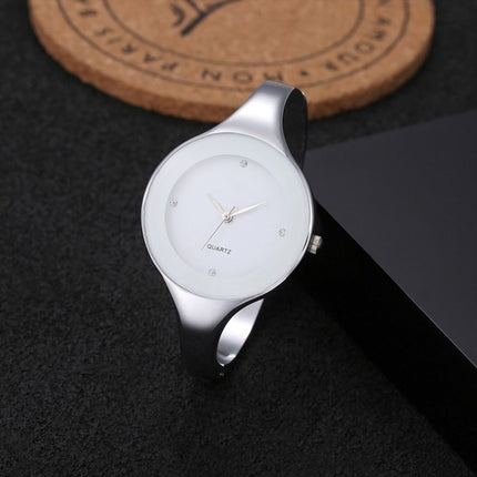 2 PCS Women Simple Style Alloy Thin Strap Quartz Watch(White)-garmade.com