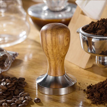 Stainless Steel Solid Wood Handle Integrated Coffee Powder, Specification:58mm, Color:Rosewood Handle-garmade.com