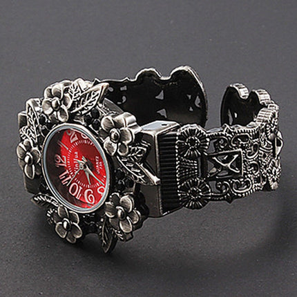 Retro Embossed Flower Bracelet Quartz Watch for Women(Red)-garmade.com