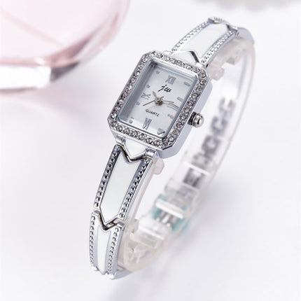 JW Rectangular Dial Stainless Steel Strap Quartz Watch(Silver belt white plate)-garmade.com