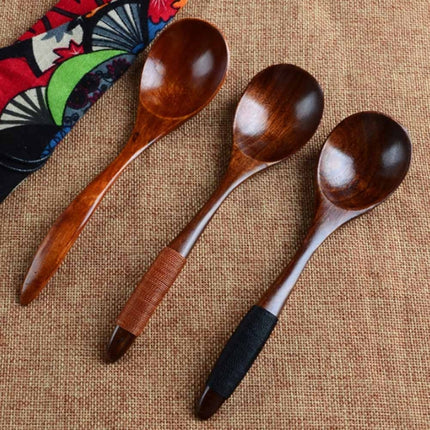 10 PCS Eco Wooden Spoon Flatware Kitchen Soup Coffee Stirring Spoons Cooking Utensil Coffee Tea Mixing Spoons( Round Mouth Tip Spoon Black S011h)-garmade.com