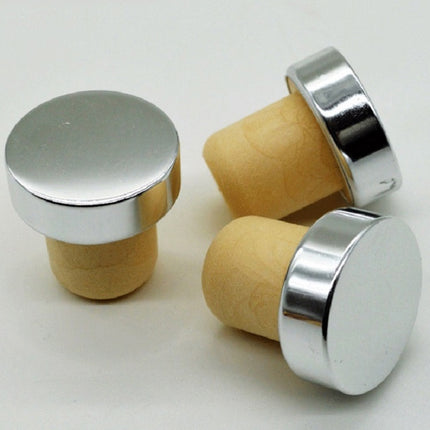 2 PCS Polymer Wine Stopper Cork Oak Stoppers with Metal Iron Cover, Color:Silver-garmade.com