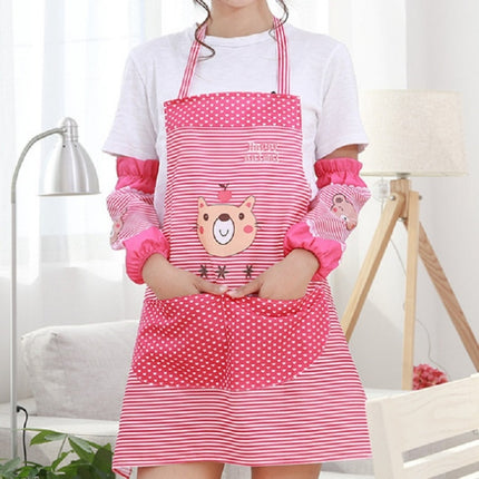 Kitchen Oilproof Cartoon Bear Apron with Sleeve(Pink)-garmade.com
