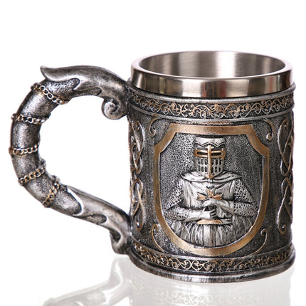 3D Viking Skull Coffee Beer Mug Skull Mug Beer Wine Drink Gift Stainless Steel Knight Decorative Cup for Men Mug-garmade.com