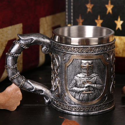 3D Viking Skull Coffee Beer Mug Skull Mug Beer Wine Drink Gift Stainless Steel Knight Decorative Cup for Men Mug-garmade.com