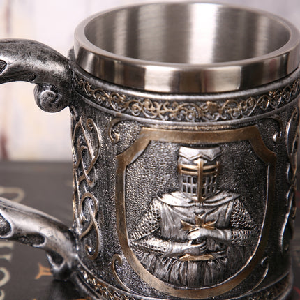 3D Viking Skull Coffee Beer Mug Skull Mug Beer Wine Drink Gift Stainless Steel Knight Decorative Cup for Men Mug-garmade.com