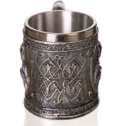 3D Viking Skull Coffee Beer Mug Skull Mug Beer Wine Drink Gift Stainless Steel Knight Decorative Cup for Men Mug-garmade.com