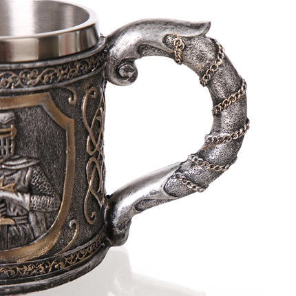 3D Viking Skull Coffee Beer Mug Skull Mug Beer Wine Drink Gift Stainless Steel Knight Decorative Cup for Men Mug-garmade.com