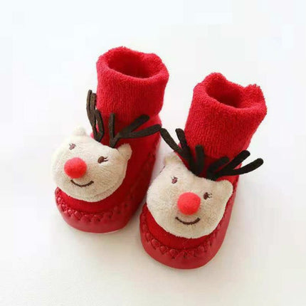 Thicken Baby Toddler Shoes Socks Children Cartoon Doll Christmas Terry Skin Socks, Size:11CM(Khaki Elk)-garmade.com