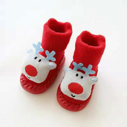 Thicken Baby Toddler Shoes Socks Children Cartoon Doll Christmas Terry Skin Socks, Size:12CM(Gray Elk)-garmade.com