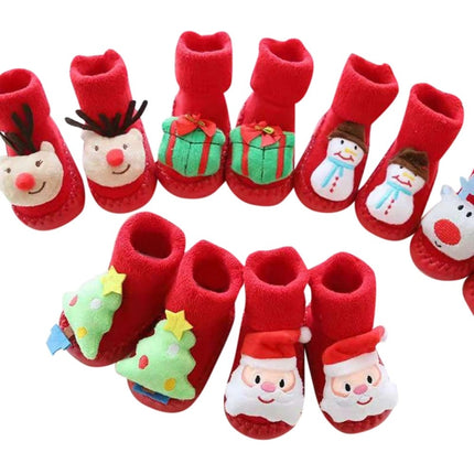 Thicken Baby Toddler Shoes Socks Children Cartoon Doll Christmas Terry Skin Socks, Size:12CM(Gray Elk)-garmade.com