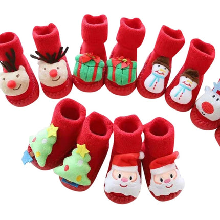 Thicken Baby Toddler Shoes Socks Children Cartoon Doll Christmas Terry Skin Socks, Size:12CM(Khaki Elk)-garmade.com