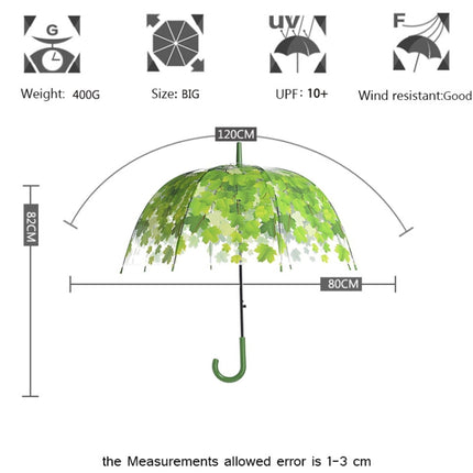 Green Leaf Transparent Umbrella Straight Rod Crooked Umbrella(Orange)-garmade.com