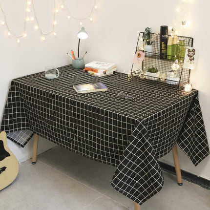 Square Checkered Tablecloth Furniture Table Dust-proof Decoration Cloth, Size:90x90cm(Black)-garmade.com