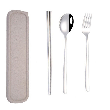 3pcs / Set Portable Stainless Steel Tableware Creative Set Chopsticks Spoon Fork Gift, Color:Steel-garmade.com