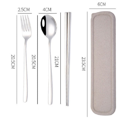 3pcs / Set Portable Stainless Steel Tableware Creative Set Chopsticks Spoon Fork Gift, Color:Steel-garmade.com