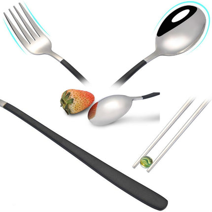 3pcs / Set Portable Stainless Steel Tableware Creative Set Chopsticks Spoon Fork Gift, Color:Steel-garmade.com