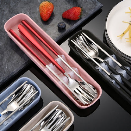 3pcs / Set Portable Stainless Steel Tableware Creative Set Chopsticks Spoon Fork Gift, Color:Steel-garmade.com