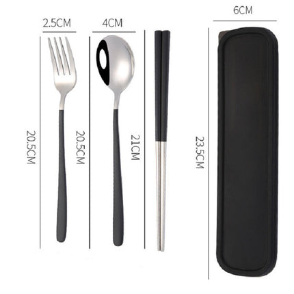 3pcs / Set Portable Stainless Steel Tableware Creative Set Chopsticks Spoon Fork Gift, Color:Black-garmade.com