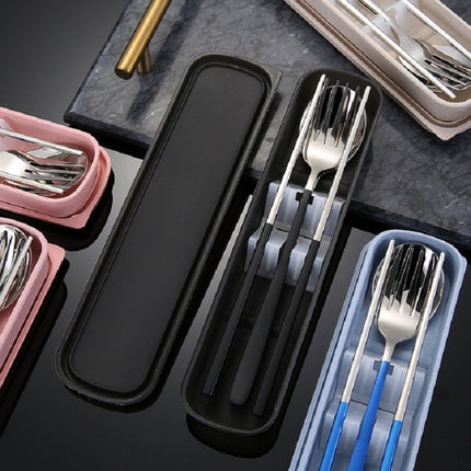 3pcs / Set Portable Stainless Steel Tableware Creative Set Chopsticks Spoon Fork Gift, Color:Black-garmade.com