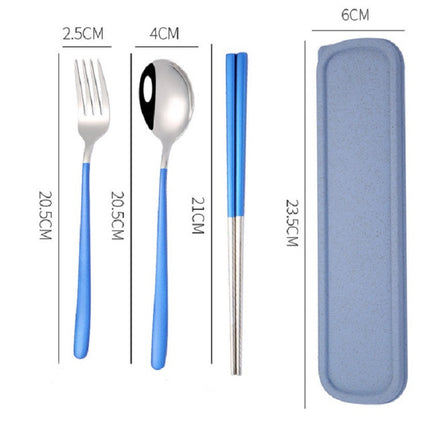 3pcs / Set Portable Stainless Steel Tableware Creative Set Chopsticks Spoon Fork Gift, Color:Blue-garmade.com