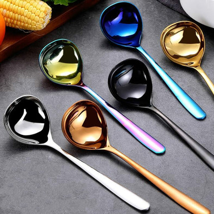 3 PCS Stainless Steel Sauce Spoon Creative Big Head Long Handle Spoon, Color:Gold-garmade.com