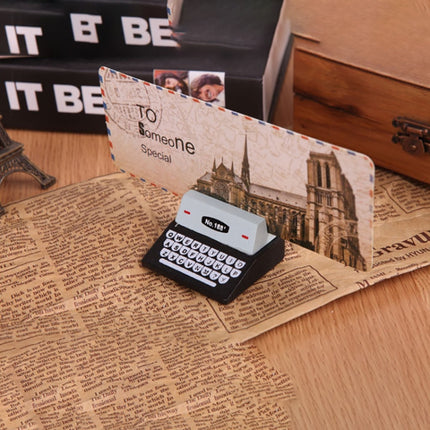 5 PCS Creative Coffee Vintage Wooden Typewriter Photo Card Desk Messege Memo Holder Stand Card Holder(Black)-garmade.com