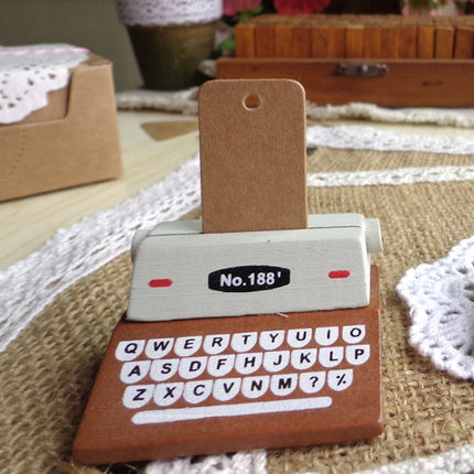 5 PCS Creative Coffee Vintage Wooden Typewriter Photo Card Desk Messege Memo Holder Stand Card Holder(Coffee)-garmade.com