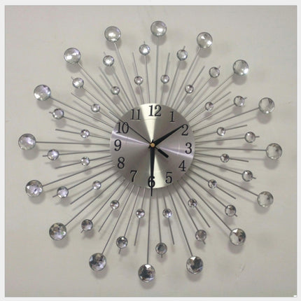Creative Wall Clock Crystal Silver Wrought Iron Wall Clock Personality Art Decoration Living Room Bedroom Clock-garmade.com