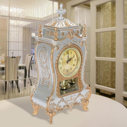 Alarm Clock Vintage Clock Classical Royalty Sitting Room TV Cabinet Desk Imperial Furnishing Creative Sit Pendulum Clock(White)-garmade.com