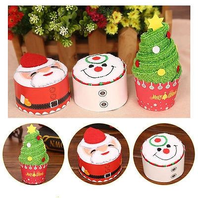 Christmas Creative Cake Towel Gift Washcloth Christmas Cute Towel Presents(Santa Claus)-garmade.com