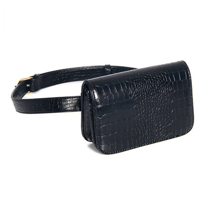 Vintage Women Alligator PU Leather Waist Pack Travel Belt Wallets Fanny Bags(Black-S)-garmade.com