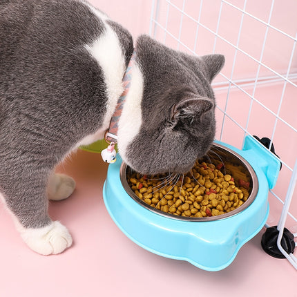 Pet Food Bowl Dog Cage Hanging Stainless Steel Fixed Bowl(Blue)-garmade.com