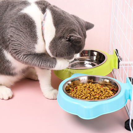 Pet Food Bowl Dog Cage Hanging Stainless Steel Fixed Bowl(Blue)-garmade.com